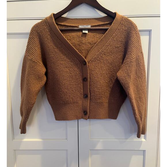 H&M wool blend crop cardigan women size S  brown - Picture 1 of 8